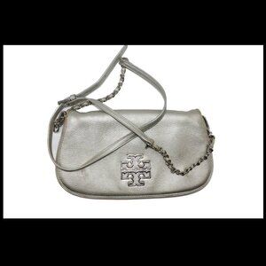 Tory Burch Silver Metallic Chain Crossbody Purse Handbag